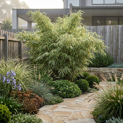 Variegated Malay Dwarf Bamboo - Bambusa heterostachya 'Variegated'